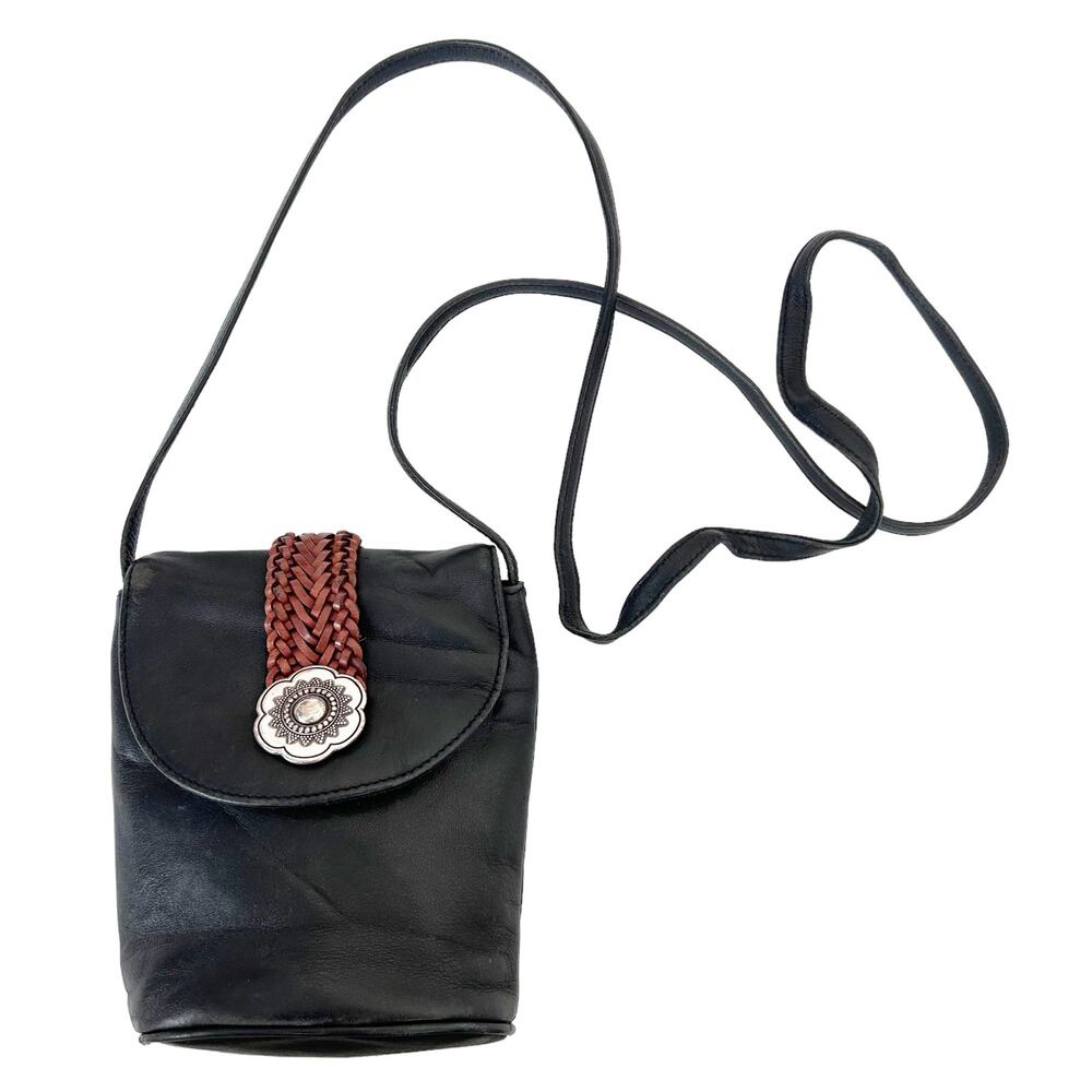 Brighton One World Black Leather Crossbody Bag